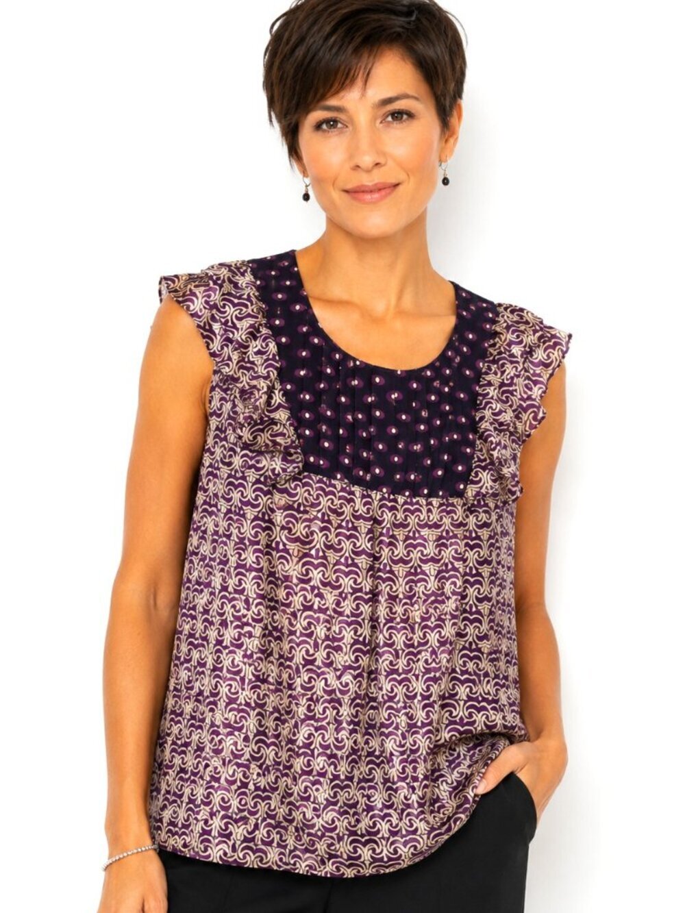 Banana Republic Pleat Chest Ruffle Trim Sheer Top